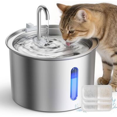 Oneisall - 2L 67oz Automatic Cat Water Fountain Food Grade Pet Fountain with 3 Filters Visual Window BPA Free - Stainless Steel Oneisall - 2L 67oz Automatic Cat Water Fountain Food Grade Pet Fountain with 3 Filters Visual Window BPA Free - Stainless Steel