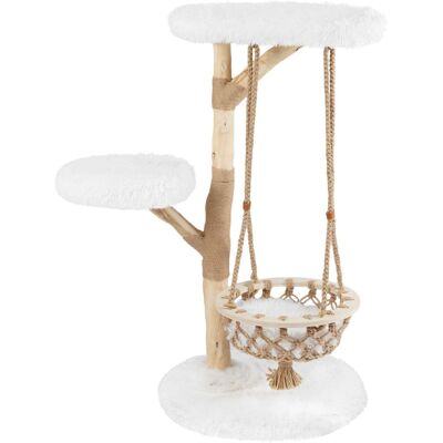 Costway - 48.5" Solid Wood Cat Tree with Hanging Cradle Jute Scratching Post Perch Soft Plush Costway - 48.5" Solid Wood Cat Tree with Hanging Cradle Jute Scratching Post Perch Soft Plush