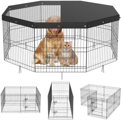 VEVOR - Dog Playpen,8 Panels Foldable Metal Dog Exercise Pen with Top Cover,24"H Pet Fence Puppy Crate Kennel with Ground Stakes VEVOR - Dog Playpen,8 Panels Foldable Metal Dog Exercise Pen with Top Cover,24"H Pet Fence Puppy Crate Kennel with Ground Stakes
