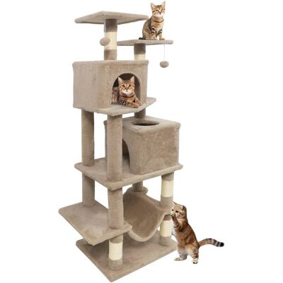 Gymax - 57'' Cat Tree for Indoor Cats w/Dual Condos Hammock Sisal Scratching Posts Coffee Gymax - 57'' Cat Tree for Indoor Cats w/Dual Condos Hammock Sisal Scratching Posts Coffee