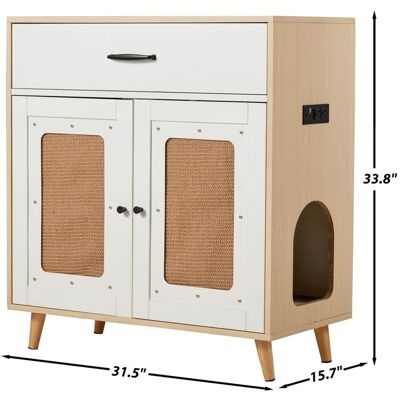 U-HOMY - Hidden Cat Litter Box Cabinet with Drawer, Ventilation, and Scratch Door Furniture - White U-HOMY - Hidden Cat Litter Box Cabinet with Drawer, Ventilation, and Scratch Door Furniture - White