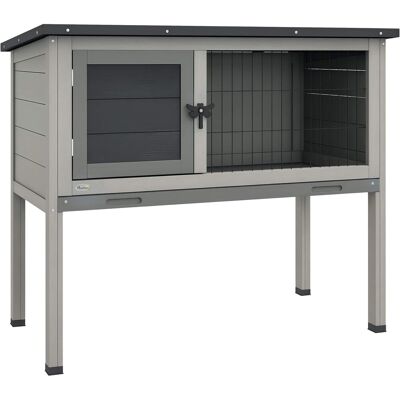 Pawhut - Rabbit Hutch, Wooden Bunny Cage with Hinged Asphalt Roof and Removable Tray - Gray Pawhut - Rabbit Hutch, Wooden Bunny Cage with Hinged Asphalt Roof and Removable Tray - Gray
