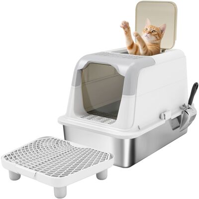 Pawhut - Stainless Steel Litter Box, Extra Large Enclosed Cat Litter Box w/Front-Entry, Top-Exit, Scoop, Deodorizer Bag - White Pawhut - Stainless Steel Litter Box, Extra Large Enclosed Cat Litter Box w/Front-Entry, Top-Exit, Scoop, Deodorizer Bag - White