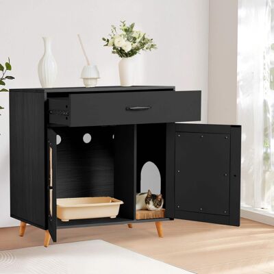 U-HOMY - Hidden Cat Litter Box Cabinet with Drawer, Ventilation, and Scratch Door Furniture - Black U-HOMY - Hidden Cat Litter Box Cabinet with Drawer, Ventilation, and Scratch Door Furniture - Black