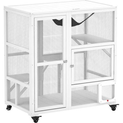 Pawhut - House, Indoor Cat Enclosure on Wheels with Openable Top Pawhut - House, Indoor Cat Enclosure on Wheels with Openable Top