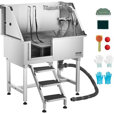 VEVOR - Stainless Steel Dog Washing Station, 38 inch Pet Grooming Tub w/ Storage Stairs, Faucet VEVOR - Stainless Steel Dog Washing Station, 38 inch Pet Grooming Tub w/ Storage Stairs, Faucet