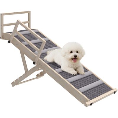Pawhut - Dog Ramp for Couch, Folding Pet Ramp, 4 Adjustable Height 15"-19", Wooden Pet Step w/Non-Slip Mat, Safety Side Rails - Natural Wood Pawhut - Dog Ramp for Couch, Folding Pet Ramp, 4 Adjustable Height 15"-19", Wooden Pet Step w/Non-Slip Mat, Safety Side Rails - Natural Wood