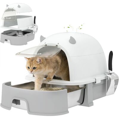 Pawhut - Steel Cat Litter Box Easy to Clean Kitty Litter Box with Slide-Out Tray Large - Gray Pawhut - Steel Cat Litter Box Easy to Clean Kitty Litter Box with Slide-Out Tray Large - Gray