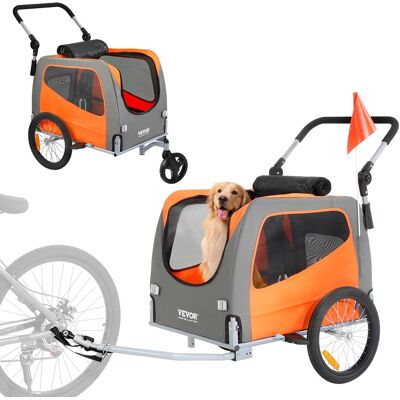 VEVOR - Dog Bike Trailer, Supports up to 66 lbs, 2-in-1 Pet Stroller Cart Bicycle Carrier, Easy Folding Cart Frame - Orange + Gray VEVOR - Dog Bike Trailer, Supports up to 66 lbs, 2-in-1 Pet Stroller Cart Bicycle Carrier, Easy Folding Cart Frame - Orange + Gray