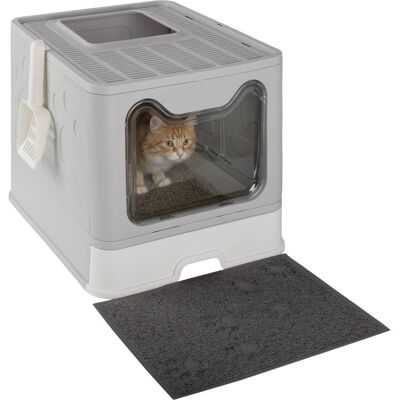 PetMaker - Enclosed Cat Litter Box Foldable Litterbox with Lid, Cat Scoop, Mat, and Pull-Out Drawer for Easy Cleaning Pet Supplies - Gray and White PetMaker - Enclosed Cat Litter Box Foldable Litterbox with Lid, Cat Scoop, Mat, and Pull-Out Drawer for Easy Cleaning Pet Supplies - Gray and White