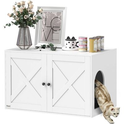 Pawhut - Cat Litter Box Enclosure, Hidden Litter Box Furniture, Cat Hole, Indoor Pet House Washroom, 31.5" x 21" x 20" - White Pawhut - Cat Litter Box Enclosure, Hidden Litter Box Furniture, Cat Hole, Indoor Pet House Washroom, 31.5" x 21" x 20" - White