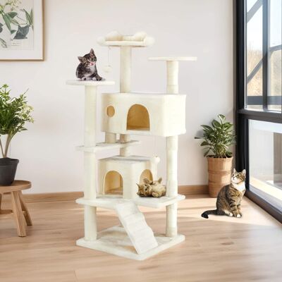 Bestier - 54-Inch Multi-Level Cat Tree with Scratching Posts and Dangling Jingle Ball, Plush Cat Climbing Tower for Indoor Cats - Beige Bestier - 54-Inch Multi-Level Cat Tree with Scratching Posts and Dangling Jingle Ball, Plush Cat Climbing Tower for Indoor Cats - Beige