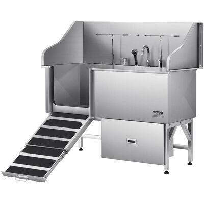 VEVOR - Stainless Steel Dog Washing Station, 61 inch Pet Grooming Tub w/ Ramp, Water Filter Board, Faucet & Showerhead VEVOR - Stainless Steel Dog Washing Station, 61 inch Pet Grooming Tub w/ Ramp, Water Filter Board, Faucet & Showerhead
