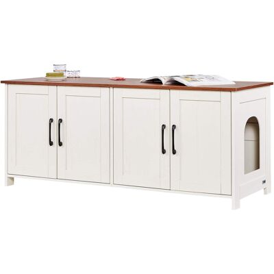VEVOR - Cat Litter Box Enclosure for Multi Cats, 47.2 in Hidden Litter Box Cabinet with 4 Doors & 2 Entries, Indoor Cat Washroom - Brown Wood Grain + White + Black Handles VEVOR - Cat Litter Box Enclosure for Multi Cats, 47.2 in Hidden Litter Box Cabinet with 4 Doors & 2 Entries, Indoor Cat Washroom - Brown Wood Grain + White + Black Handles
