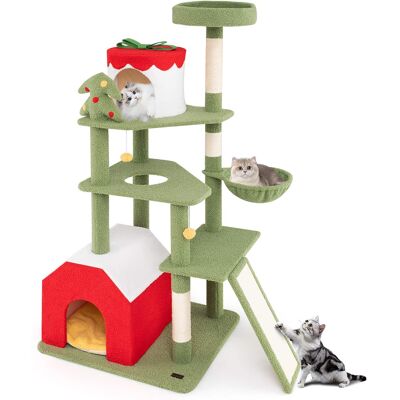 Gymax - 61'' Tall Christmas Cat Tree w/ Sisal Scratching Posts Plush Perch & 2 Condos - GYM15380 Gymax - 61'' Tall Christmas Cat Tree w/ Sisal Scratching Posts Plush Perch & 2 Condos - GYM15380
