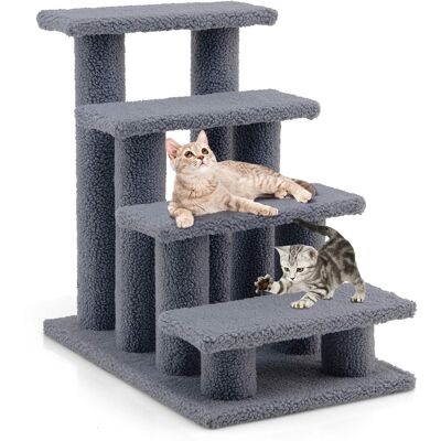 Gymax - 24'' 4-Step Pet Stairs Carpeted Ladder Ramp 8 Scratching Post Cat Tree Climber - GYM09862 Gymax - 24'' 4-Step Pet Stairs Carpeted Ladder Ramp 8 Scratching Post Cat Tree Climber - GYM09862