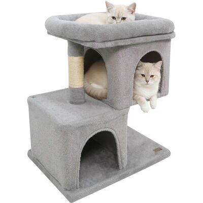 Gymax - 25.5'' Cat Tree w/2 Large Condo Padded Top Perch Sisal Scratching Posts for Cats Light Gray Gymax - 25.5'' Cat Tree w/2 Large Condo Padded Top Perch Sisal Scratching Posts for Cats Light Gray