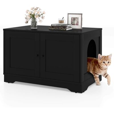 Costway - Cat Litter Box Enclosure Furniture with Double Doors Divider Side Entry for Cats - Black Costway - Cat Litter Box Enclosure Furniture with Double Doors Divider Side Entry for Cats - Black