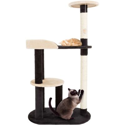 PetMaker - 3-Tier Cat Tower Indoor Feline Furniture with 2 Napping Perches, 2 Sisal Rope Scratching Posts, Hole, and Fun Toy - Black and Tan PetMaker - 3-Tier Cat Tower Indoor Feline Furniture with 2 Napping Perches, 2 Sisal Rope Scratching Posts, Hole, and Fun Toy - Black and Tan