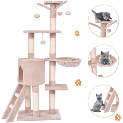 Gymax - 56'' Cat Tree Kitten Pet Play House Furniture Condo Scratching Posts Ladder Beige Gymax - 56'' Cat Tree Kitten Pet Play House Furniture Condo Scratching Posts Ladder Beige