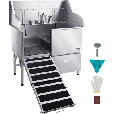 VEVOR - Stainless Steel Dog Washing Station, 50 inch Pet Grooming Tub w/ Ramp, Faucet & Showerhead VEVOR - Stainless Steel Dog Washing Station, 50 inch Pet Grooming Tub w/ Ramp, Faucet & Showerhead