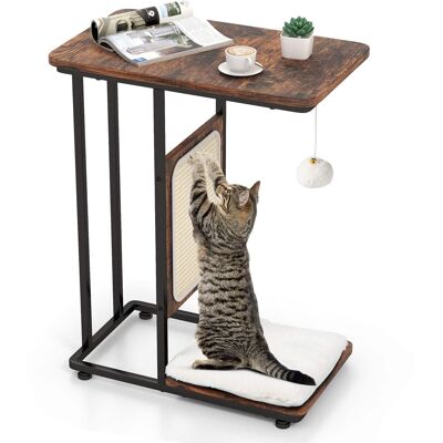 Gymax - Cat Tree & C- Shaped Cat Side Table w/ Scratching Board Hanging Toy Rustic Brown Gymax - Cat Tree & C- Shaped Cat Side Table w/ Scratching Board Hanging Toy Rustic Brown