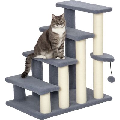 Pawhut - 4 Levels Cat Steps, Carpeted Pet Stairs Ladder, Kitten Tree Climber with Scratching Posts, Hanging Play Ball, Side Step - Gray Pawhut - 4 Levels Cat Steps, Carpeted Pet Stairs Ladder, Kitten Tree Climber with Scratching Posts, Hanging Play Ball, Side Step - Gray
