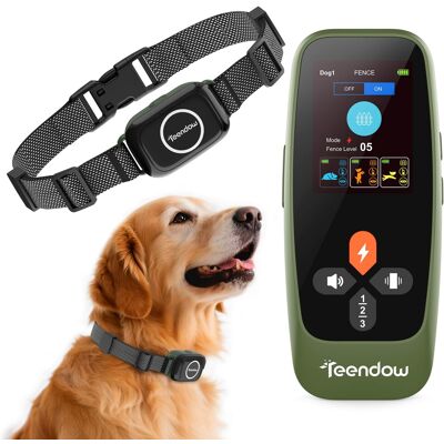 Teendow - Wireless Dog Fence & Training Collar, 4-in-1 System with Safe Boundaries,Up to 1KM Range, Bark Control, IPX7 Waterproof - Green Teendow - Wireless Dog Fence & Training Collar, 4-in-1 System with Safe Boundaries,Up to 1KM Range, Bark Control, IPX7 Waterproof - Green