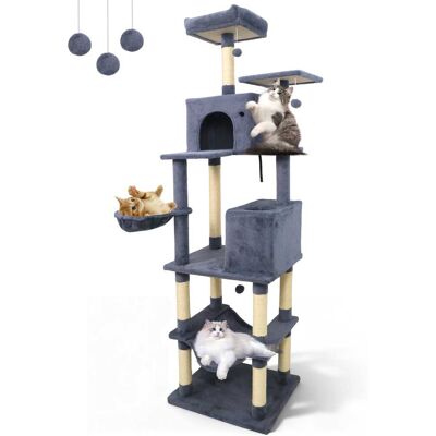 Gymax - 80'' Tall Cat Tree w/2 Condos Sisal Scratching Posts Plush Perch Hammock Basket Dark - Gray Gymax - 80'' Tall Cat Tree w/2 Condos Sisal Scratching Posts Plush Perch Hammock Basket Dark - Gray