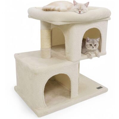 Gymax - 25.5'' Cat Tree w/2 Large Condo Padded Top Perch Sisal Scratching Posts for Cats Beige Gymax - 25.5'' Cat Tree w/2 Large Condo Padded Top Perch Sisal Scratching Posts for Cats Beige