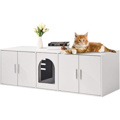 VEVOR - Cat Litter Box Enclosure for 2 Cats, Litter Box Furniture Hidden with Double Rooms, Wooden Cat Box Cabinet - White VEVOR - Cat Litter Box Enclosure for 2 Cats, Litter Box Furniture Hidden with Double Rooms, Wooden Cat Box Cabinet - White