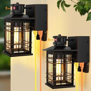 Nordic Hygge - Porch Lights with GFCI Outlet, 2-Pack Motion Sensor Dusk to Dawn Waterproof Outdoor Lights - Black Nordic Hygge - Porch Lights with GFCI Outlet, 2-Pack Motion Sensor Dusk to Dawn Waterproof Outdoor Lights - Black