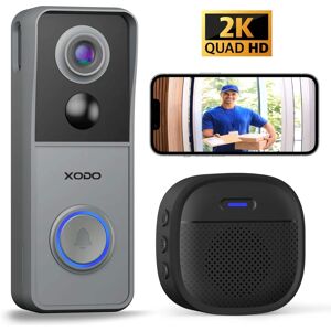 XODO - VD2 Smart Wi-Fi 2K Wireless Video Doorbell with 2-Way Audio - Gray XODO - VD2 Smart Wi-Fi 2K Wireless Video Doorbell with 2-Way Audio - Gray
