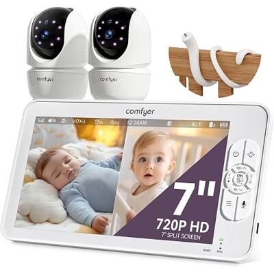 Comfyer - 7" Split-Screen Baby Monitor, 2 Cameras, No WiFi, Long Battery - White Comfyer - 7" Split-Screen Baby Monitor, 2 Cameras, No WiFi, Long Battery - White