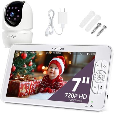 Comfyer - 7" Split-Screen Baby Monitor, 1 Camera, No WiFi, Long Battery - White Comfyer - 7" Split-Screen Baby Monitor, 1 Camera, No WiFi, Long Battery - White