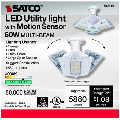 SATCO - Wide Surface E26 (Medium) Smart-Enabled LED Motion Sensor Utility Light Cool White 60 Watt Equ SATCO - Wide Surface E26 (Medium) Smart-Enabled LED Motion Sensor Utility Light Cool White 60 Watt Equ