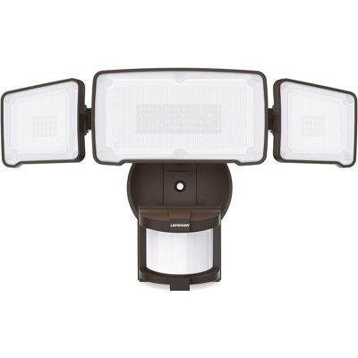 Lepower - 38W 4200LM Motion Sensor LED Security Lights 5500K IP65 Waterproof 3 Head Detected Flood Light For Garage, Porch - Brown Lepower - 38W 4200LM Motion Sensor LED Security Lights 5500K IP65 Waterproof 3 Head Detected Flood Light For Garage, Porch - Brown