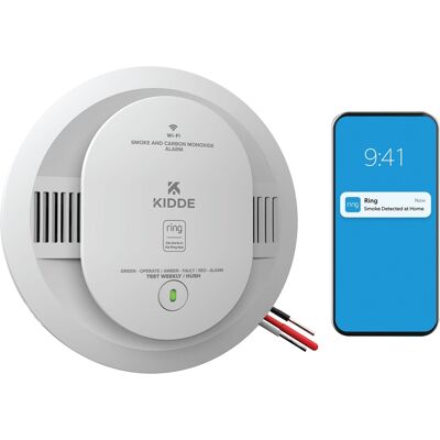 Kidde - Hardwired Ring App Enabled Smart Smoke & Carbon Monoxide Detector, AA Battery Backup, Voice Alerts, Interconnected Alarm - White Kidde - Hardwired Ring App Enabled Smart Smoke & Carbon Monoxide Detector, AA Battery Backup, Voice Alerts, Interconnected Alarm - White