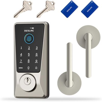 DESLOC - D210 WiFi Fingerprint Smart Front Door Lock Touchscreen App Remote Control Auto Lock Keyless Entry Lever Set, Go - Gold DESLOC - D210 WiFi Fingerprint Smart Front Door Lock Touchscreen App Remote Control Auto Lock Keyless Entry Lever Set, Go - Gold