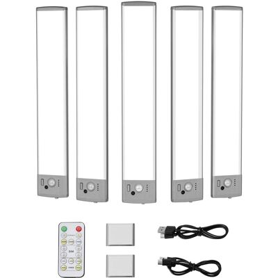 VEVOR - Under Cabinet Lighting, 5 PCS, 68 LED Motion Sensor Lights, Rechargeable Battery Operated Closet Lights - Anodized Aluminum Natural ,Gray VEVOR - Under Cabinet Lighting, 5 PCS, 68 LED Motion Sensor Lights, Rechargeable Battery Operated Closet Lights - Anodized Aluminum Natural ,Gray