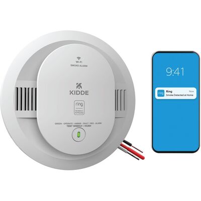 Kidde - Smart Smoke Detector, Ring App Enabled for Real-Time Notifications, Hardwired Alarm, AA Backup Battery - White Kidde - Smart Smoke Detector, Ring App Enabled for Real-Time Notifications, Hardwired Alarm, AA Backup Battery - White