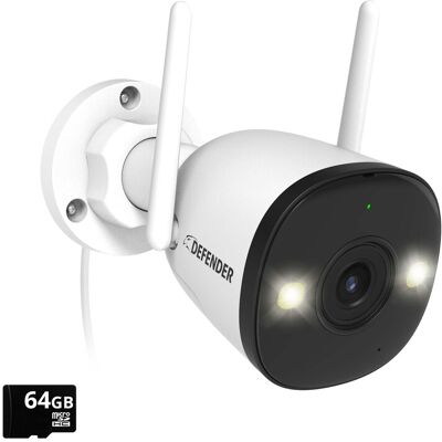 Defender - AI POWERED 4K Guard Pro Wi-Fi 6 Plug-in Security Camera with 64GB SD Card - White Defender - AI POWERED 4K Guard Pro Wi-Fi 6 Plug-in Security Camera with 64GB SD Card - White
