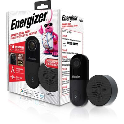 Energizer - Connect Smart 2K Doorbell & Chime, Wired Video Doorbell Security Camera, 2-Way Audio, Night Vision - Black Energizer - Connect Smart 2K Doorbell & Chime, Wired Video Doorbell Security Camera, 2-Way Audio, Night Vision - Black
