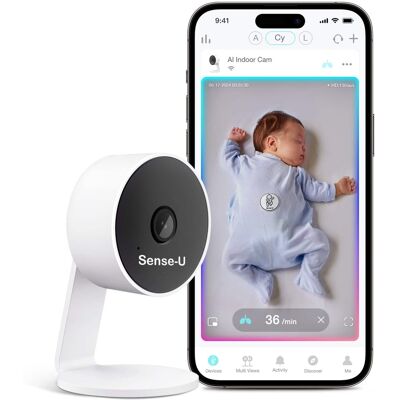 Sense-U - AI Baby Camera Monitor with Sensor-Free Sleeping Movement Detection,with Background Audio, Sound Detection - White Sense-U - AI Baby Camera Monitor with Sensor-Free Sleeping Movement Detection,with Background Audio, Sound Detection - White