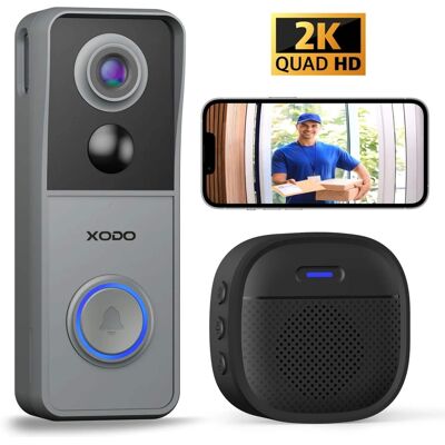 XODO - VD2 Smart Wi-Fi 2K Wireless Video Doorbell with 2-Way Audio - Gray XODO - VD2 Smart Wi-Fi 2K Wireless Video Doorbell with 2-Way Audio - Gray