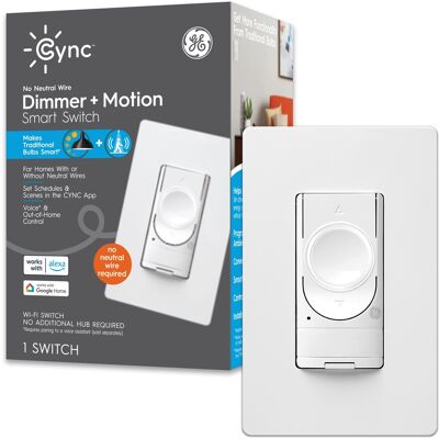 Cync - Smart Dimmer + Motion Sensor Switch, No Neutral Wire Required, Bluetooth and 2.4 GHz Wifi - White Cync - Smart Dimmer + Motion Sensor Switch, No Neutral Wire Required, Bluetooth and 2.4 GHz Wifi - White
