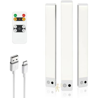 Dawnrise - 3 Pack 12 inch Rechargeable Motion Sensor Under Cabinet Light with Remote Control, Neutral White, Dimmable Dawnrise - 3 Pack 12 inch Rechargeable Motion Sensor Under Cabinet Light with Remote Control, Neutral White, Dimmable