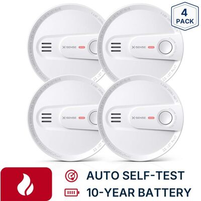 X-SENSE - 10-Year Battery Smoke Detector with Photoelectric Sensor and LED Warning Light 4 Pack - White X-SENSE - 10-Year Battery Smoke Detector with Photoelectric Sensor and LED Warning Light 4 Pack - White