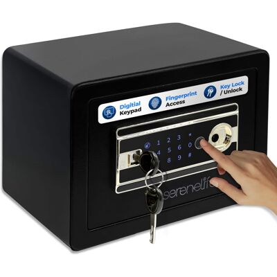 SereneLife - Fingerprint Safe 0.63 Cu Ft, Electronic Access, Touchscreen Keypad, Includes 4 Keys – SLSVP25EUG - Black SereneLife - Fingerprint Safe 0.63 Cu Ft, Electronic Access, Touchscreen Keypad, Includes 4 Keys – SLSVP25EUG - Black