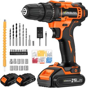Unique Bargains - WORKBLESS 21V Cordless Drill Set, 2 Batteries & Charger, 3/8" Chuck, Variable Speed, 18+1 Torque, 28pcs Bits - Orange Unique Bargains - WORKBLESS 21V Cordless Drill Set, 2 Batteries & Charger, 3/8" Chuck, Variable Speed, 18+1 Torque, 28pcs Bits - Orange